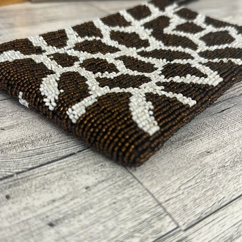 Giraffe Pattern Beaded Wristlet